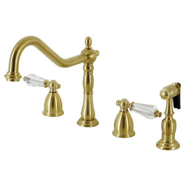 Kingston Brass Widespread Kitchen Faucet with Brass Sprayer, Brushed Brass KB1797WLLBS - main